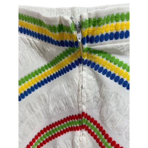 Kmart Vintage Rainbow Midi Skirt 1980s White A-Line Retro Fun - Picture 6 of 7